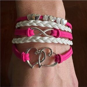 NWT Pink and White Multi-Strand Bracelet with Hearts